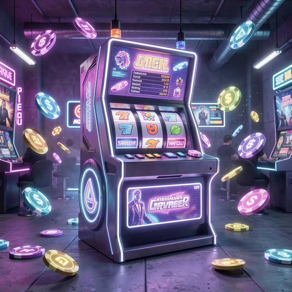 LS7 APP – Spin high quality online slots with confidence in India Close up of a futuristic slot machine with glowing reels and digital effects representing premium online slots available on LS7 APP in India